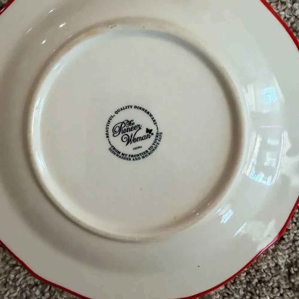 The Pioneer Woman Happiness Turquoise Red Salad Plates 8.5” Discontinued